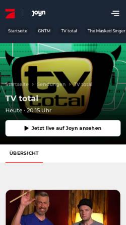 Vorschau der mobilen Webseite tvtotal.prosieben.de, Die neuen Stars am Internethimmel