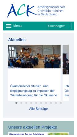 Vorschau der mobilen Webseite www.oekumene-ack.de, Arbeitsgemeinschaft Christlicher Kirchen in Deutschland