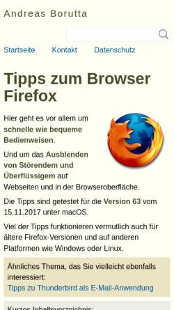 Vorschau der mobilen Webseite borumat.de, Tipps zum Browser Firefox