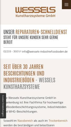 Vorschau der mobilen Webseite www.wessels-industriefussboden.de, Wessels Kunstharzsysteme GmbH