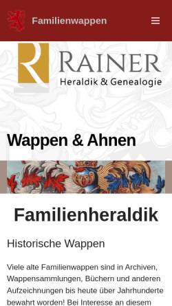 Vorschau der mobilen Webseite www.heraldikinfo.com, Rainer - Heraldik & Genealogie