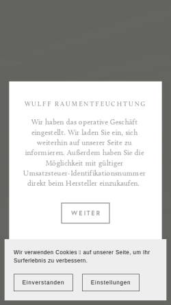Vorschau der mobilen Webseite www.wulff-raumentfeuchtung.de, Wulff Trocknungsssysteme GmbH & Co. KG