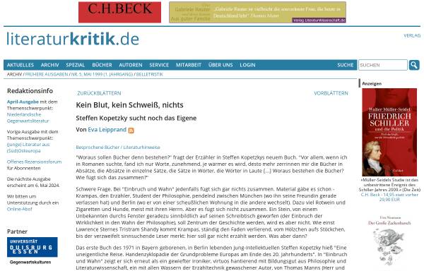 Vorschau von www.literaturkritik.de, Steffen Kopetzky: Einbruch und Wahn