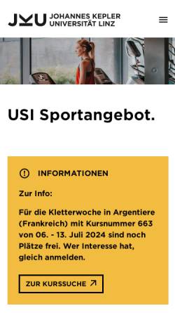 Vorschau der mobilen Webseite www.jku.at, Universitätssportinstitut (USI)