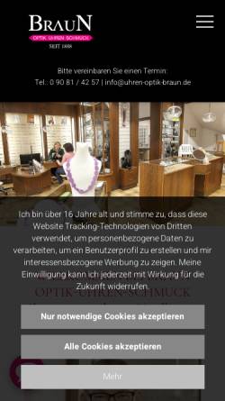 Vorschau der mobilen Webseite www.uhren-optik-braun.de, Braun Uhren-Optik-Schmuck, Inh. Thomas Braun