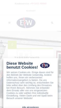 Vorschau der mobilen Webseite www.ewwanfried.de, Elektrizitätswerk Wanfried von Scharfenberg KG