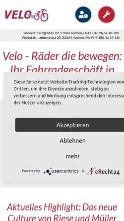 Vorschau der mobilen Webseite velo.de, VELO - Räder die bewegen GmbH