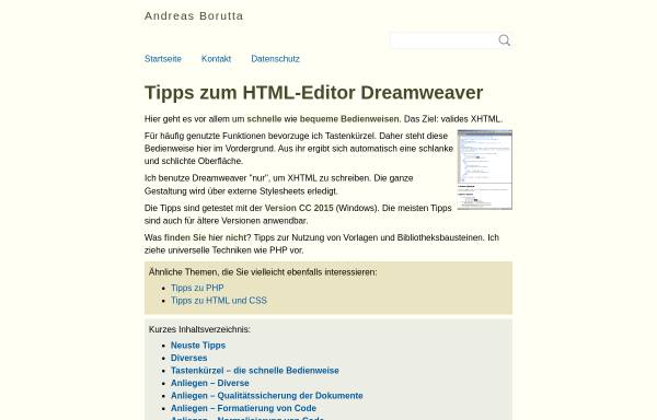 Vorschau von borumat.de, Tipps zum HTML-Editor Dreamweaver