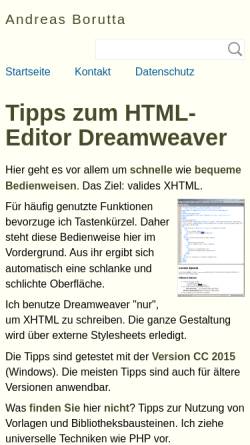 Vorschau der mobilen Webseite borumat.de, Tipps zum HTML-Editor Dreamweaver