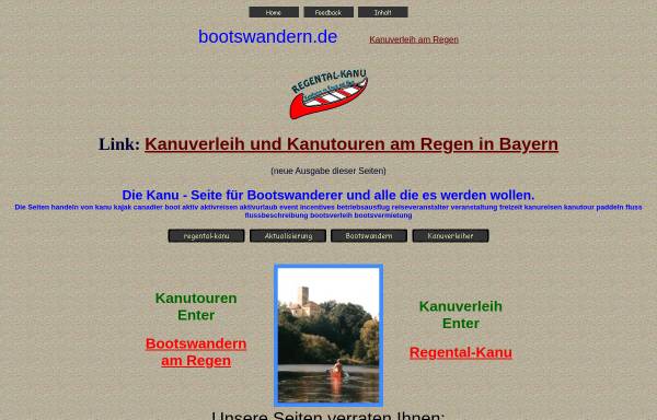 Vorschau von www.bootswandern.de, Bootswandern, Kanuverleih und Kanutouren am Regen