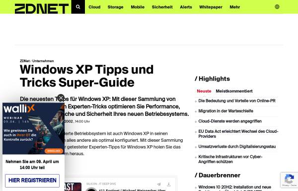 Vorschau von www.zdnet.de, ZDNet Tech Update Windows XP Tipps und Tricks