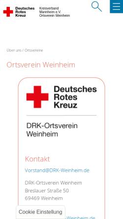 Vorschau der mobilen Webseite drk-weinheim.de, DRK-Weinheim Homepage