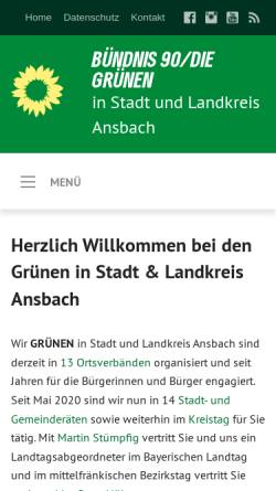 Vorschau der mobilen Webseite www.gruene-ansbach.de, Bündnis 90/Die Grünen Kreisverband Ansbach