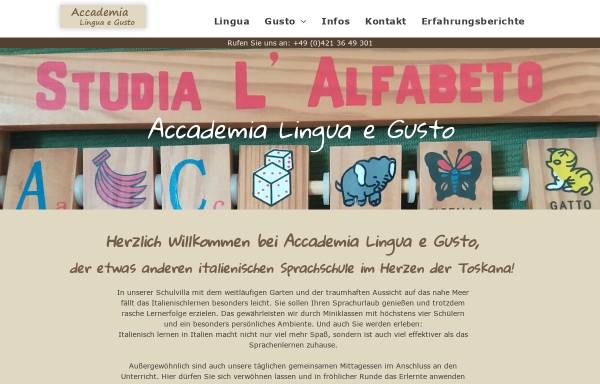 Vorschau von www.lingua-e-gusto.com, Accademia Lingua e Gusto, Castellina Marittima