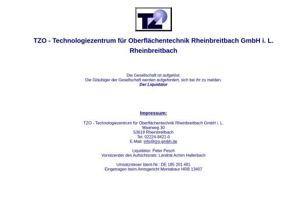 Vorschau von www.tzo-gmbh.de, TZO Rheinbreitbach