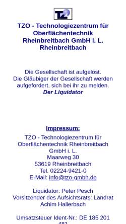 Vorschau der mobilen Webseite www.tzo-gmbh.de, TZO Rheinbreitbach