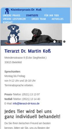 Vorschau der mobilen Webseite tierarzt-dr-koss.de, Dr. Martin Koß, Kleintierpraxis