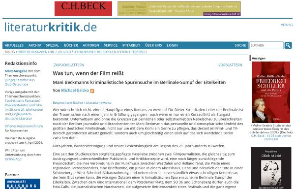 Vorschau von www.literaturkritik.de, Mani Beckmann: Filmriss
