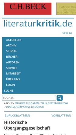 Vorschau der mobilen Webseite www.literaturkritik.de, Volker Braun: Das unbesetzte Gebiet