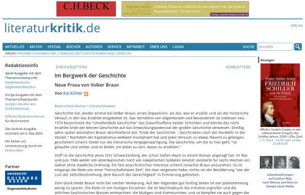 Vorschau von www.literaturkritik.de, Volker Braun: Der berüchtigte Christian Sporn / Ein anderer Woyzeck / Das unbesetzte Gebiet