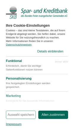 Vorschau der mobilen Webseite www.skb-witten.de, Spar- und Kreditbank des Bundes Freier evangelischer Gemeinden eG