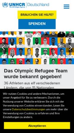 Vorschau der mobilen Webseite www.unhcr.de, UNHCR - Der Hohe Flüchtlingskommissar der Vereinten Nationen