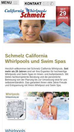 Vorschau der mobilen Webseite www.schmelz-whirlpools.de, California Whirlpools Schmelz