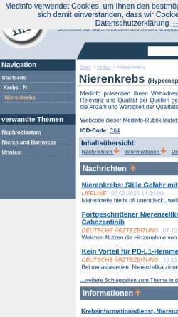 Vorschau der mobilen Webseite www.medinfo.de, Nierenkrebs - Medinfo