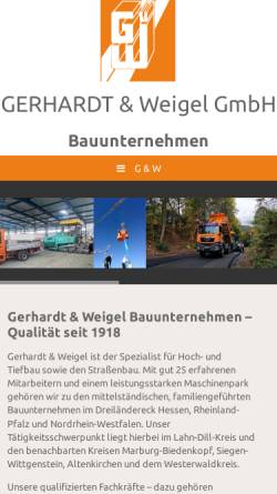 Vorschau der mobilen Webseite www.gerhardt-weigel.de, Gerhardt & Weigel Bauunternehmung GmbH