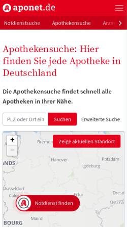 Vorschau der mobilen Webseite www.aponet.de, Arnoldus Apotheke