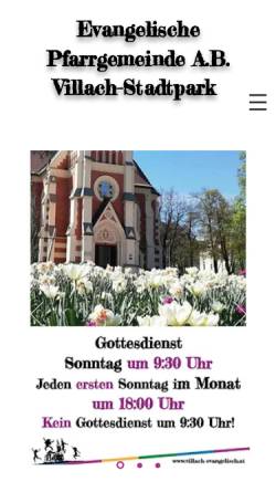 Vorschau der mobilen Webseite www.villach-evangelisch.at, Evangelische Kirche im Stadtpark