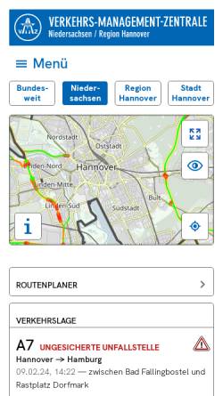 Vorschau der mobilen Webseite www.vmz-niedersachsen.de, Verkehrsmanagementzentrale Niedersachsen / Region Hannover