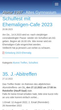 Vorschau der mobilen Webseite abi87.sh34.de, Bremen - Altes Gymnasium - Abitur 1987