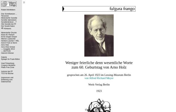 Vorschau von www.fulgura.de, Weniger feierliche denn wesentliche Worte zum 60. Geburtstag von Arno Holz
