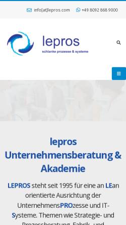 Vorschau der mobilen Webseite www.lepros.de, Lepros - Schlanke Prozesse & Systeme