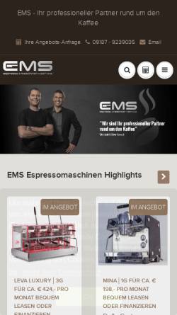 Vorschau der mobilen Webseite espresso-maschinen-service.de, E-M-S, Espresso-Maschinen-Service - Oliver Semsch