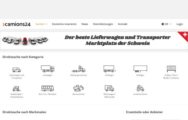 Vorschau von www.camions24.com, Camions24, Schweizer Onlineportal für gebrauchte Nutzfahrzeuge - Populaer AG