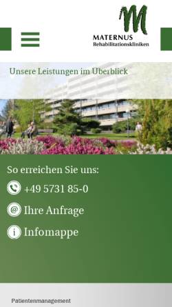 Vorschau der mobilen Webseite www.maternus-klinik.de, Maternus-Klinik für Rehabilitation GmbH & Co. KG