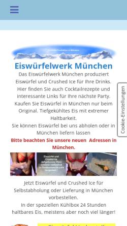 Vorschau der mobilen Webseite www.eiswuerfelwerk.de, Eiswürfelwerk München - Mühlbauer Unternehmensgruppe
