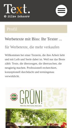 Vorschau der mobilen Webseite www.texte-schnorr.de, Konzept + Text Silke Schnorr