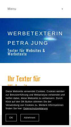 Vorschau der mobilen Webseite www.petrajung.net, Textworx Petra Jung