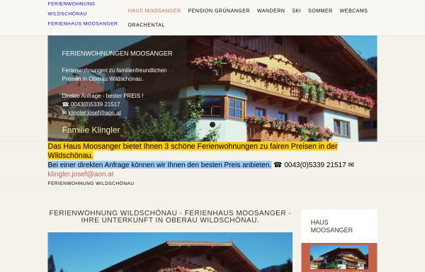 Vorschau von www.moosanger.at, Haus Moosanger, Familie Klingler