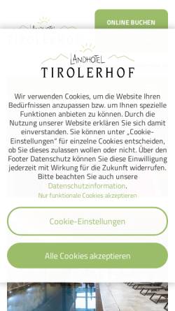 Vorschau der mobilen Webseite www.hoteltirolerhof.at, Hotel Tirolerhof, Familie Erharter
