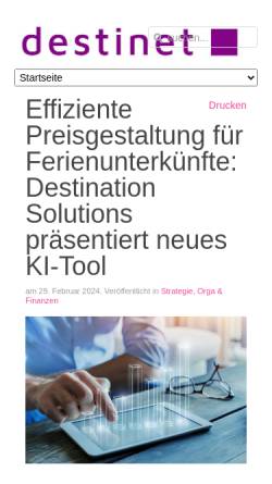 Vorschau der mobilen Webseite www.destinet.de, Destinet.de - Infodienst Destinationsmanagement