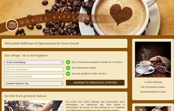Vorschau von www.mobile-kaffeebars.com, Mobiles Kaffeecatering - deutschlandweite Übersicht