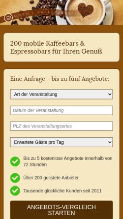 Vorschau der mobilen Webseite www.mobile-kaffeebars.com, Mobiles Kaffeecatering - deutschlandweite Übersicht