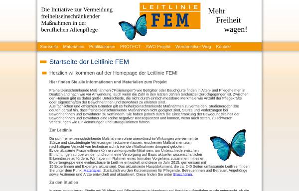 Vorschau von www.leitlinie-fem.de, Initiative zur Vermeidung freiheitseinschränkender Maßnahmen in der Altenpflege
