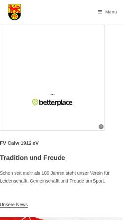 Vorschau der mobilen Webseite fvcalw.de, Fußballverein Calw von 1912 e.V.