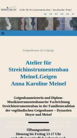 Vorschau der mobilen Webseite www.meinelgeigen.de, Meinel, Karoline - Atelier für Streichinstrumentenbau