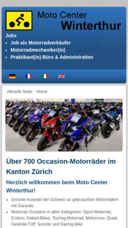 Vorschau der mobilen Webseite www.moto-center-winterthur.ch, Moto Center Winterthur, Harzenmoser AG